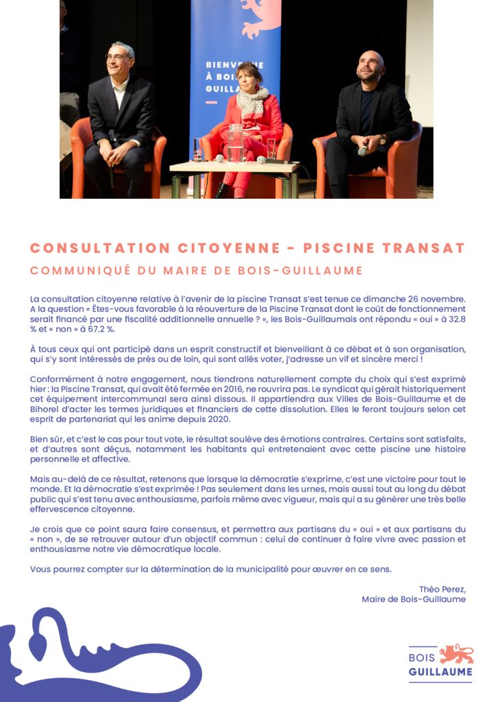 thumbnail of Communiqué du Maire – Résultats Concertation – Piscine Transat
